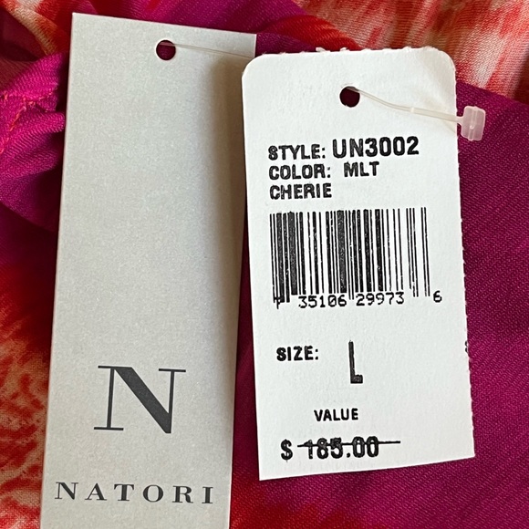 Natori Pink Orange Brushstroke Print Twist Front Sheath Dress Women’s Large New - Picture 6 of 8